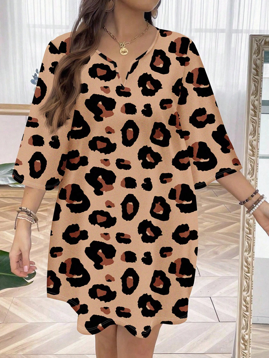 LUNE Casual Oversized Leopard Print Full-Length Dress, Simple Style, Suitable for Summer