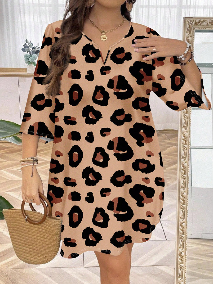 LUNE Casual Oversized Leopard Print Full-Length Dress, Simple Style, Suitable for Summer