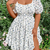 WYWH plus Size Elegant Pleated Chest Cutout Embroidered Dress