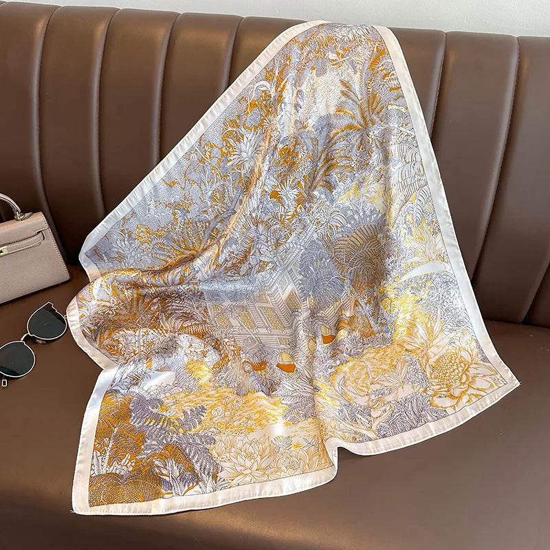 Luxury Floral Print Silk Square Scarf