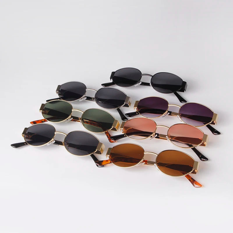 Retro Metal Frame Oval Sunglasses for Women