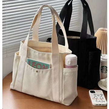 Large Capacity Canvas Solid Letter Tote Bag Versatile Handbag