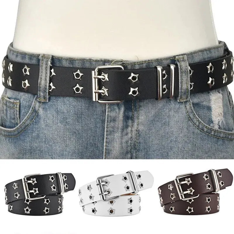 New Star Eye Rivet Belt Goth Style Double Pin Buckle