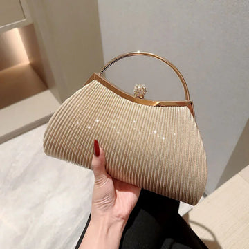 Pleated Evening Handbag Women Top Handle Glitter Clutch Ladies