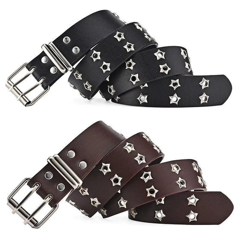 New Star Eye Rivet Belt Goth Style Double Pin Buckle