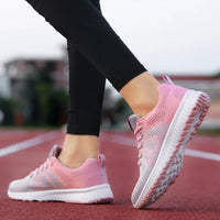 Women Casual Shoes Breathable Walking Mesh Lace Up Flat Shoes Sneakers