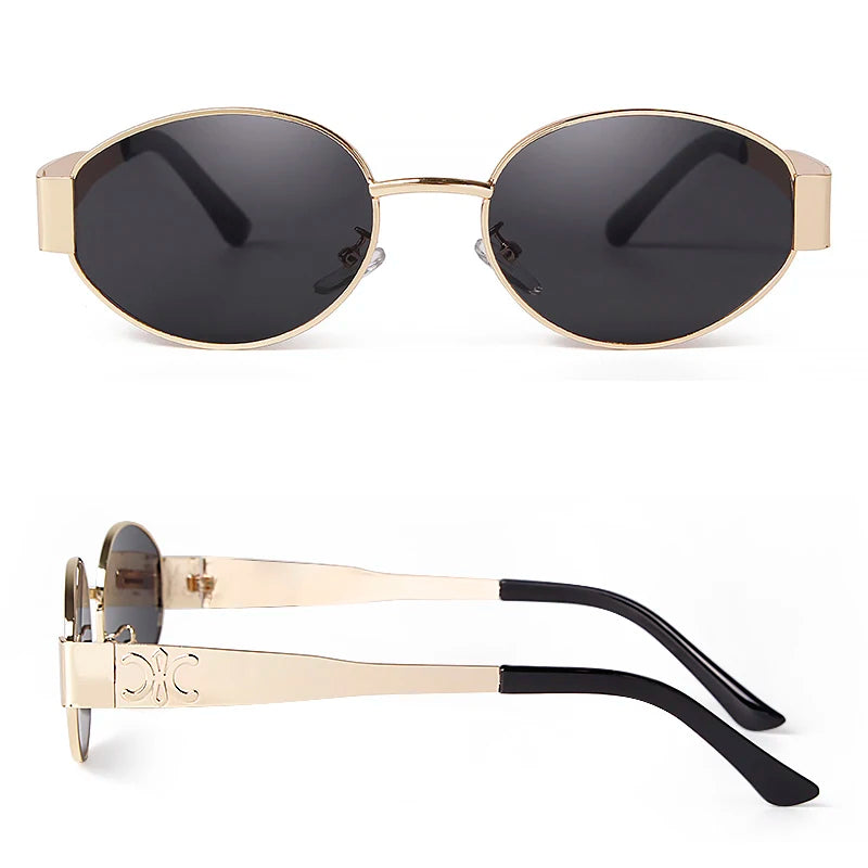 Retro Metal Frame Oval Sunglasses for Women