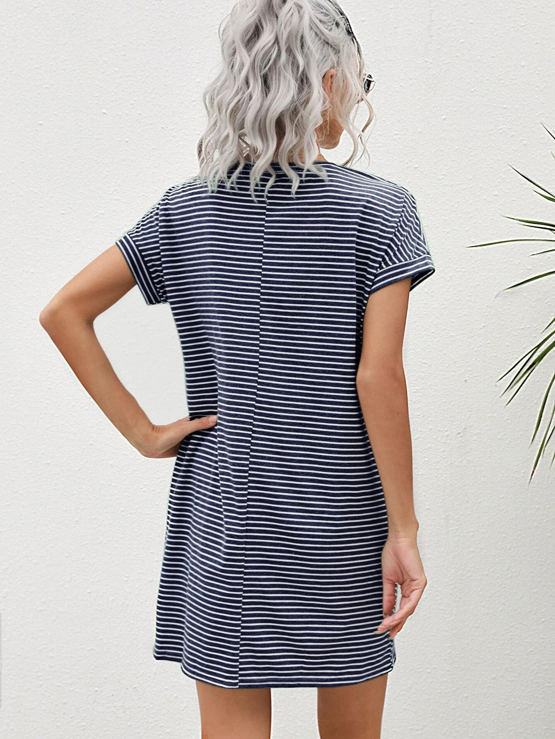 LUNE Striped Print Pocket Detail Tee Dress