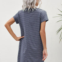 LUNE Striped Print Pocket Detail Tee Dress