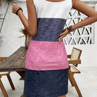 VCAY Dual Strap Circle Embellished Color Block Print Holiday Dress