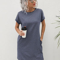 LUNE Striped Print Pocket Detail Tee Dress