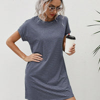 LUNE Striped Print Pocket Detail Tee Dress