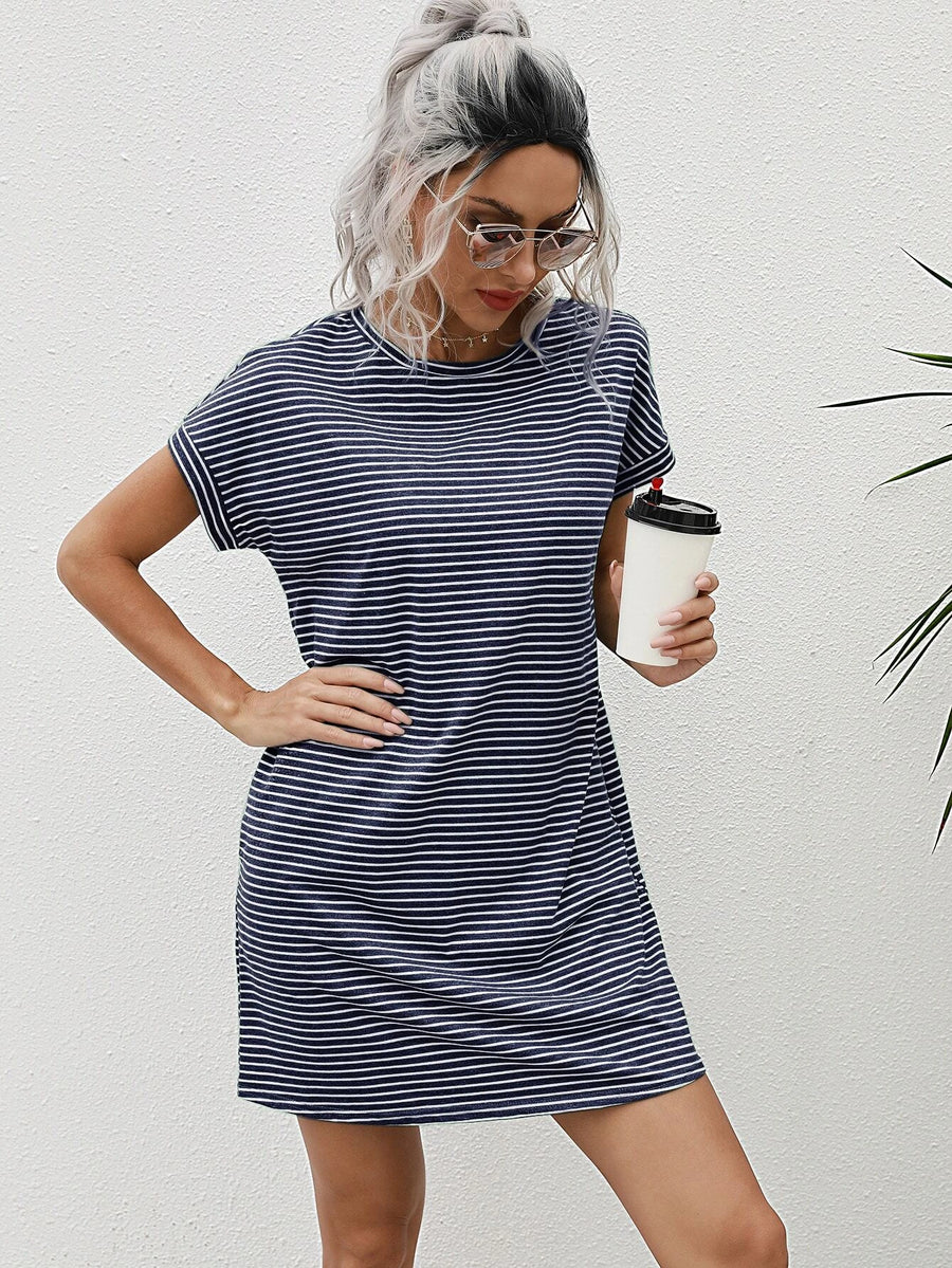 LUNE Striped Print Pocket Detail Tee Dress