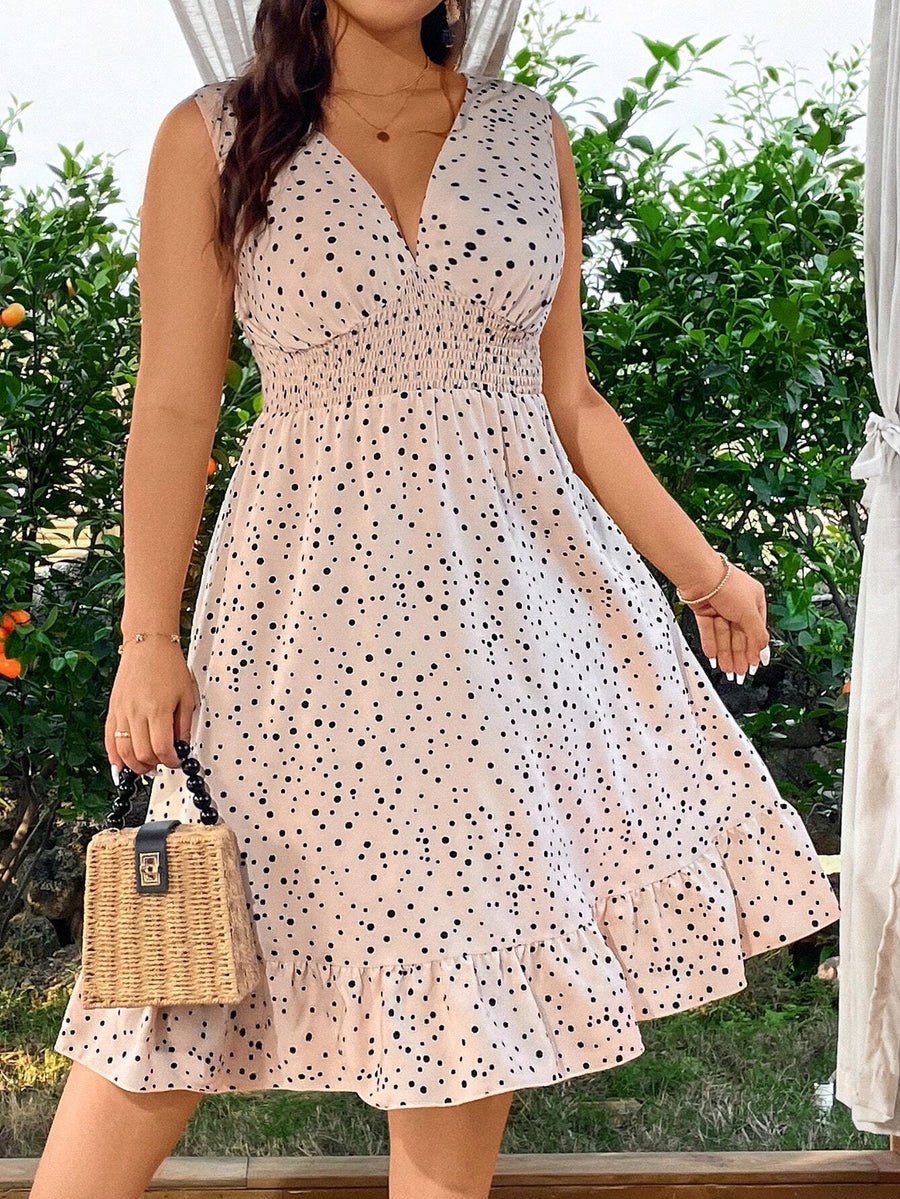 WYWH plus Polka Dot Print Ruffle Hem Dress