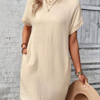 Frenchy Solid Color round Neck Loose Fit Casual Dress with Texture