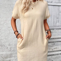 Frenchy Solid Color round Neck Loose Fit Casual Dress with Texture